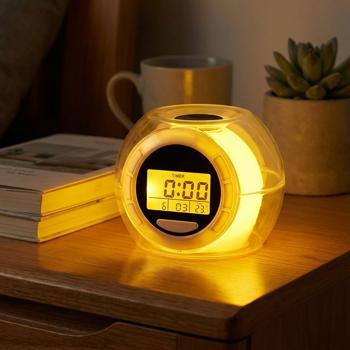 Preview: Réveil Lumineux LED - Sons Nature Apaisants & Température Intérieure - Affichage Heure Date Alarme - Blanc/Transparent - Idéal Chambre