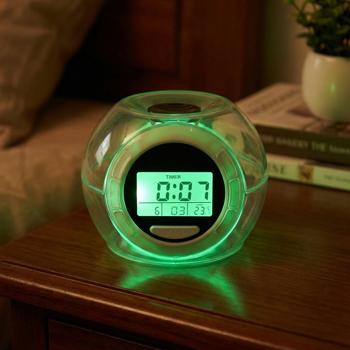 Preview: Réveil Lumineux LED - Sons Nature Apaisants & Température Intérieure - Affichage Heure Date Alarme - Blanc/Transparent - Idéal Chambre