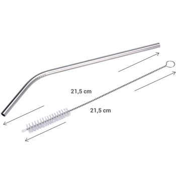 Preview: Edelstahl-Trinkhalme 4er Set - Wiederverwendbar & Spülmaschinenfest - Gebogene Form, Ø 6 x 215 mm inkl. Reinigungsbürste - Für Cocktails & Säfte