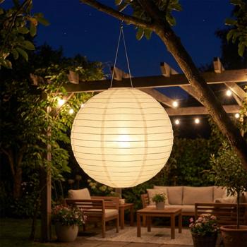Solarleuchte Kugelform Ø 40 cm weiss inkl. Aufhängung - Lampion für Garten & Balkon - Sicher, solarbetrieben, robustes Nylon, warmweisses Licht