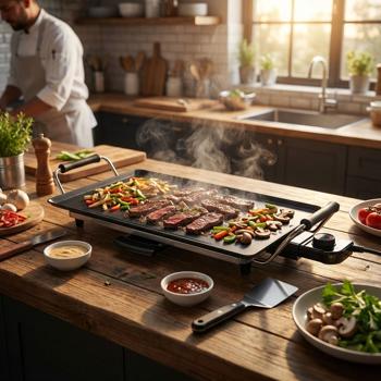 Grill de table Teppanyaki, puissant 2000 W, pour des grillades conviviales – 47 x 26,5 cm, antiadhésif, poignées froides, grill de table électrique pour chaque occasion