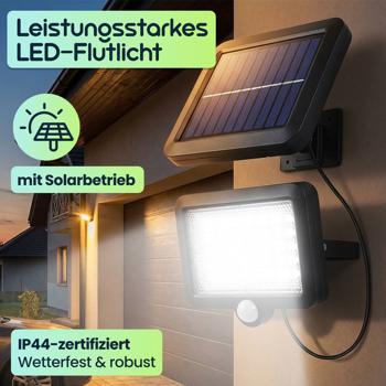Preview: Leistungsstarkes LED-Flutlicht mit Solarbetrieb & Bewegungssensor, wetterfest (IP44), ideal für Garten, Einfahrt & Terrasse, energieeffizient & hell