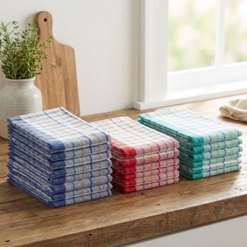 Preview: 20er-Set Geschirrtücher aus 100 % Baumwolle - Saugstark & langlebig für Küche - 50x70 cm, waschbar bei 60°C - Fusselfrei & hygienisch mit Karomuster