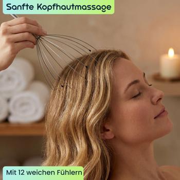 Preview: 4er-Set Kopfmassagegerät mit Wohlfühl-Noppen, Kopfmassage-Spinne für tiefe Entspannung, Wellness und Stressabbau, sofortige Wirkung