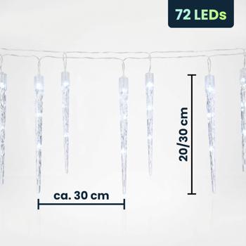 Preview: Catena luminosa a LED a ghiacciolo - 8 modalità di illuminazione e timer - Luce bianca fredda - Grado di protezione IP44 - 72 LED - Lunghezza 6,90 m - Per esterni - Decorazione natalizia
