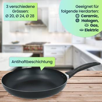 Preview: Bratpfannen 3er-Set – Antihaftbeschichtet & PFOA-frei – Aluminium, Ø 20/24/28 cm – für Ceran, Halogen, Gas & Elektro – Modernes Design