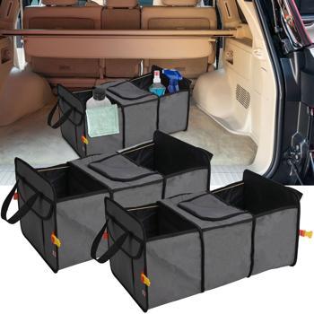set di 2 borse da bagagliaio con scomparto refrigerante isolato, 3 scomparti (grigio-nero) - Pieghevole, robusta - ideale per shopping, picnic, trasporto
