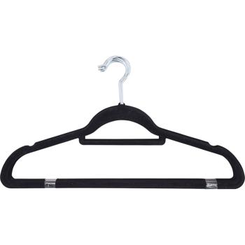 Preview: 100er-Set Kleiderbügel - Filzdesign, Anti-Rutsch-Beschichtung, drehbarer Haken - für Röcke, Hosen, Schals, Krawatten - schwarz, 45cm breit, 60g Gewicht