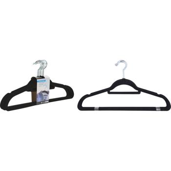 Preview: 100er-Set Kleiderbügel - Filzdesign, Anti-Rutsch-Beschichtung, drehbarer Haken - für Röcke, Hosen, Schals, Krawatten - schwarz, 45cm breit, 60g Gewicht
