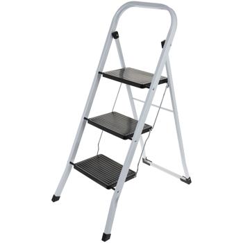 Klappbare Trittleiter, mit drei Stufen, bis 125 kg: stabile Küchentreppe, platzsparend für müheloses Arbeiten im Haushalt