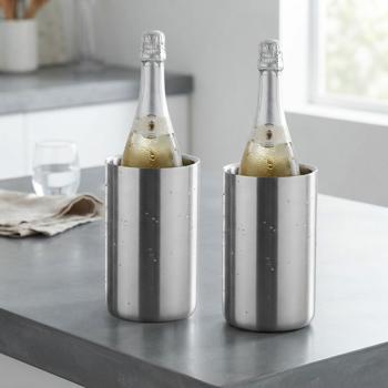 Lot de 2 Refroidisseurs à Vin en Acier Inoxydable Ø 12cm - Double Paroi pour Vin Blanc/Mousseux - Design Élégant/Intemporel - Cadeau Idéal Fêtes/Soirées