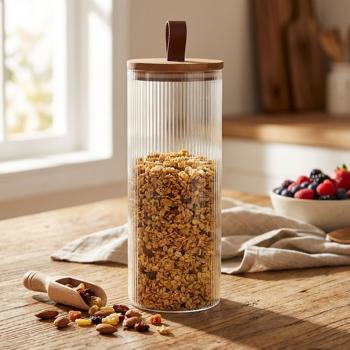 Vorratsglas 1900ml - Akazienholzdeckel & Silikonring - Borosilikatglas - geruchsneutral - transparent - ideal für Zerealien, Nüsse & Kleinteile