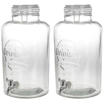 Preview: Lot de 2 Distributeurs Boissons Verre - Robinet & Couvercle - 8 L - Rétro - Idéal Jus, Limonade, Cocktails - Anti-Insectes