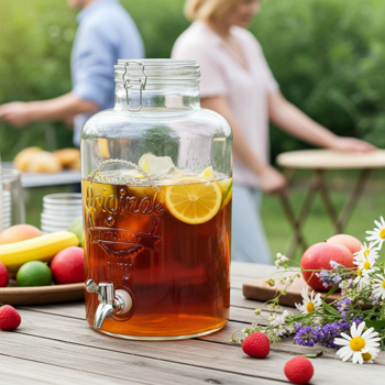 Preview: Lot de 2 Distributeurs Boissons Verre - Robinet & Couvercle - 8 L - Rétro - Idéal Jus, Limonade, Cocktails - Anti-Insectes