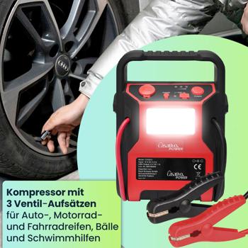 Preview: 5-in-1 Starthilfe Booster mit Powerbank & Luftkompressor (600A/17bar) – Akku-Starthilfe mit 9000mAh, LED-Lampe, 12V-Ausgang