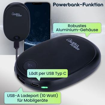 Preview: Zuverlässiger 2in1 USB Handwärmer mit Powerbank Funktion, 10.000 mAh, schwarz, warme Hände und gleichzeitig das Smartphone laden