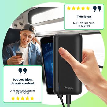 Preview: Batterie externe 3 ports USB, 20 000 mAh – 1x USB-C et 2x USB-A, Quick Charge 3.0 – pour iPhone 16, 15, 14, 13, 12, Pro/Max, Samsung, iPad, Huawei