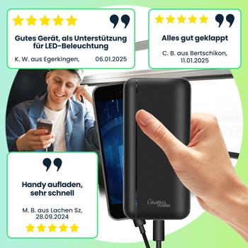 Preview: Powerbank mit 3 USB Ports, 20.000 mAh, USB-C & 2 USB-A Ports, Quick Charge 3.0, für iPhone 16, 15, 14, 13, 12, Pro/Max Samsung, iPad, Huawei