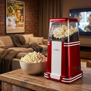 Nostalgie Popcorn Maker, rot-weiss, Heissluft – 15x29x17cm, Retro Design, für schnelles, fettarmes Popcorn zu Hause