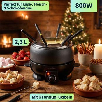 Preview: Fondue-Set für 6 Personen – Elektrisch, 2,3 l, 800W, perfekt für Käse-, Fleisch- & Schokofondue, inkl. Fondue-Gabeln, Antihaft, stilvolles Design
