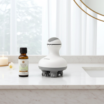 Preview: Massaggiatore professionale per testa e corpo, 4 testine massaggianti, mobile con funzionamento a batteria, lavabile, utilizzabile anche con olio da massaggio