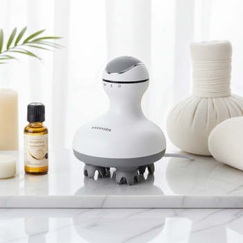 Preview: Massaggiatore professionale per testa e corpo, 4 testine massaggianti, mobile con funzionamento a batteria, lavabile, utilizzabile anche con olio da massaggio