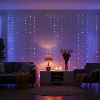 Preview: Tenda di luci smart WLAN a colori, 180 LED, RGB, 7 schemi luminosi, IP65, 3 m