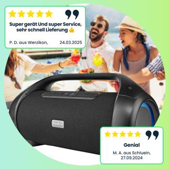 Preview: Premium Bluetooth Lautsprecher (120W) mit Subwoofer, Sprachsteuerung & RGB-LED – Akku, IPX5, edles Design – Ultimatives Klangerlebnis