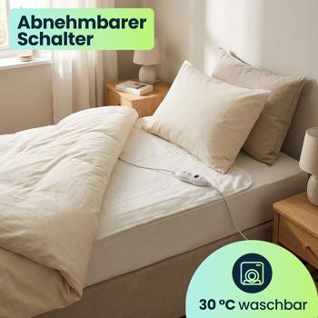 Preview: Komfortables Wärmeunterbett, elektrische Heizdecke, auch als beheizbare Bettdecke nutzbar, 150 x 80 cm, Matratzenheizung für alle gängigen Betten