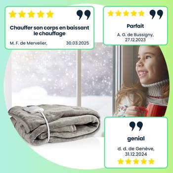 Preview: Couverture Chauffante Douillette 180x130cm - 9 Niveaux Température Minuteur LED - Lavable Protection Surchauffe - Faible Consommation