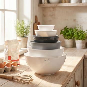 6er-Set Rührschüsseln stapelbar - Kunststoff-Schüsseln 0.25-5.25 L - Mikrowellen- & Spülmaschinengeeignet für Backen & Kochen