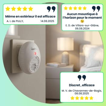 Preview: Scaccia insetti a ultrasuoni altamente efficace da presa, bianco, per ambienti fino a 47 m², protezione contro zanzare e moscerini per casa e appartamento