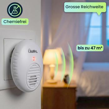 Preview: Hocheffektiver Ultraschall-Insektenvertreiber für die Steckdose, weiss, Raumgrösse bis 47 m², Mücken- und Moskitoabwehr für Haus und Wohnung