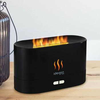 Stilvoller Aroma-Diffuser mit Flammeneffekt, Luftbefeuchter & LED-Beleuchtung, schwarz, USB-Betrieb – entspannende Atmosphäre für Zuhause