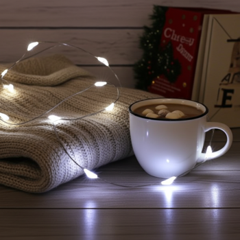 Preview: Guirlande lumineuse d’intérieur - Fil argenté 20 LED blanc clair à piles - Décoration Noël Fêtes Chambre Hôtel - 1,5V - L 95 cm