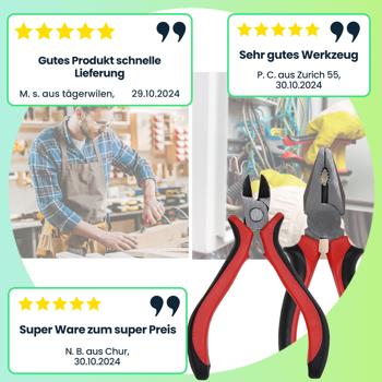 Preview: Praktisches Zangen-Set mit Kombizange & Seitenschneider (rot/schwarz) – Schneiden, Greifen, Biegen für Heimwerker und Profis