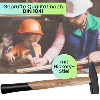 Preview: Robuster Schlosserhammer 300g mit hochwertigem Hickory-Stiel, ergonomisch & langlebig, DIN 1041 zertifiziert – perfektes Werkzeug für präzises Arbeiten