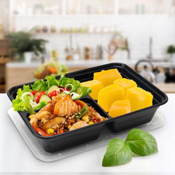 Preview: 20 Scatole per la preparazione dei pasti con coperchio e 3 scomparti, scatole bento da 1,2 litri, scatole per alimenti riutilizzabili per l‘asporto, la conservazione e il congelamento 