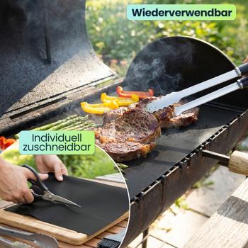 Preview: Antihaft BBQ-Grillmatte, 9er-Set Bratmatte aus Glasfaser-Material, wiederverwendbar, für Gasgrill, Holzkohlegrill, Elektrogrill, lebensmittelkonform