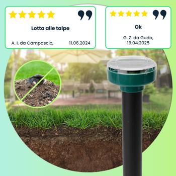 Preview: Repellente per talpe e arvicole altamente efficiente, confezione economica da 8 punte per il terreno, a energia solare, fino a 5.600 m², IP44, ecologico, senza sostanze chimiche