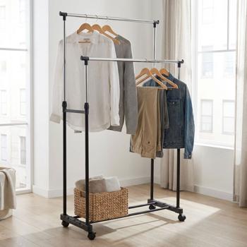 Appendiabiti doppio con rotelle - appendiabiti estensibile da 90 a 160 cm - stabile, mobile e salvaspazio - ideale per camere da letto, spogliatoi e corridoi