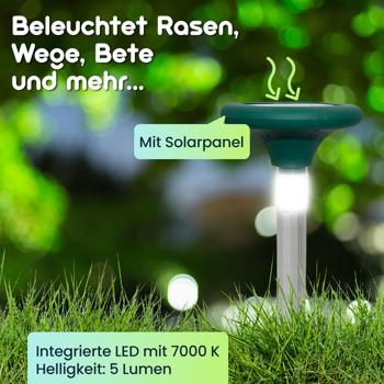 Preview: Profi Solar Maulwurfschreck mit eleganter Beleuchtung - Effektive & giftfreie 400Hz Abwehr Plus Gartenbeleuchtung
