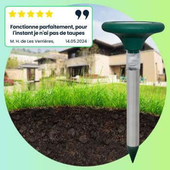 Preview: Répulsif taupes solaire professionnel avec éclairage élégant - Répulsif 400Hz efficace &amp sans poison plus éclairage de jardin
