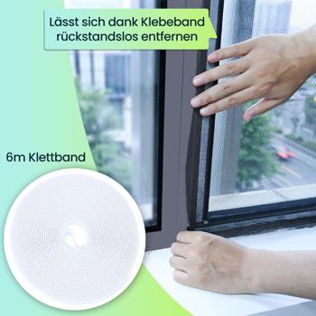 Preview: 3er-Set Fliegennetz für Fenster bis 130 x 150 cm, Fliegengitter individuell zuschneidbar PLUS 6m Klettband - Mückenschutz ohne Bohren
