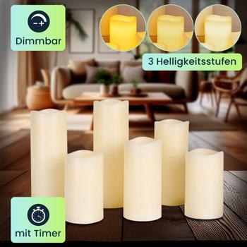 Preview: 12er-Set LED-Echtwachskerzen mit Fernbedienung – dimmbar, flackernder Effekt, verschiedene Grössen, batteriebetrieben für stimmungsvolle Beleuchtung
