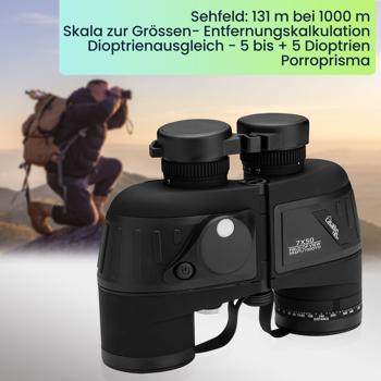 Preview: Robustes Marine-Fernglas 7x50: mit Entfernungsmesser, LED-Nachtsicht, Kompass – wasserdicht, schwimmfähig & ideal für Outdoor-Abenteuer