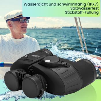 Preview: Robustes Marine-Fernglas 7x50: mit Entfernungsmesser, LED-Nachtsicht, Kompass – wasserdicht, schwimmfähig & ideal für Outdoor-Abenteuer