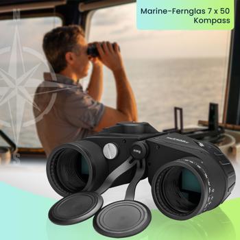 Preview: Robustes Marine-Fernglas 7x50: mit Entfernungsmesser, LED-Nachtsicht, Kompass – wasserdicht, schwimmfähig & ideal für Outdoor-Abenteuer