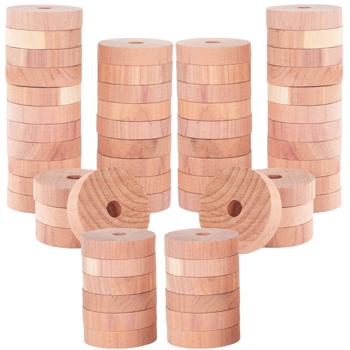 Set de 60 anneaux anti-mites en bois de cèdre de première qualité : Protection naturelle contre les mites pour l‘armoire & la garde-robe, convient à tous les cintres