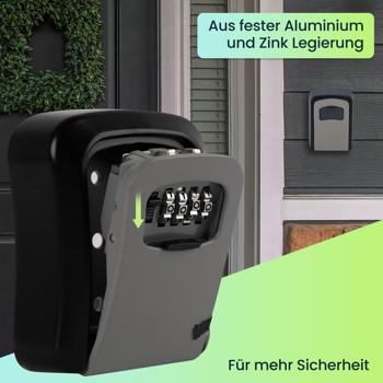 Preview: Robuster Schlüsselsafe mit Zahlen-Code – sichere Schlüsselaufbewahrung für drinnen & draussen, wetterfest, (11,5 x 8,5 x 4 cm), einfache Montage
